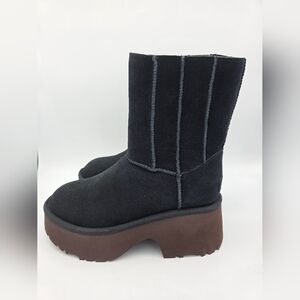 UGG Women's Classic Twin Seam New Heights Black Suede Platform Boots